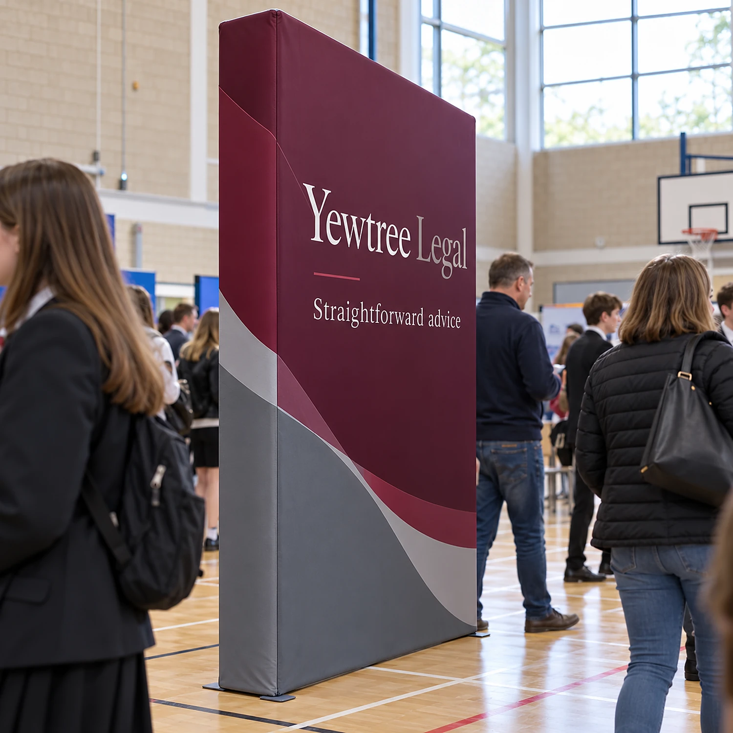 Straight fabric hop up display in use at an open evening