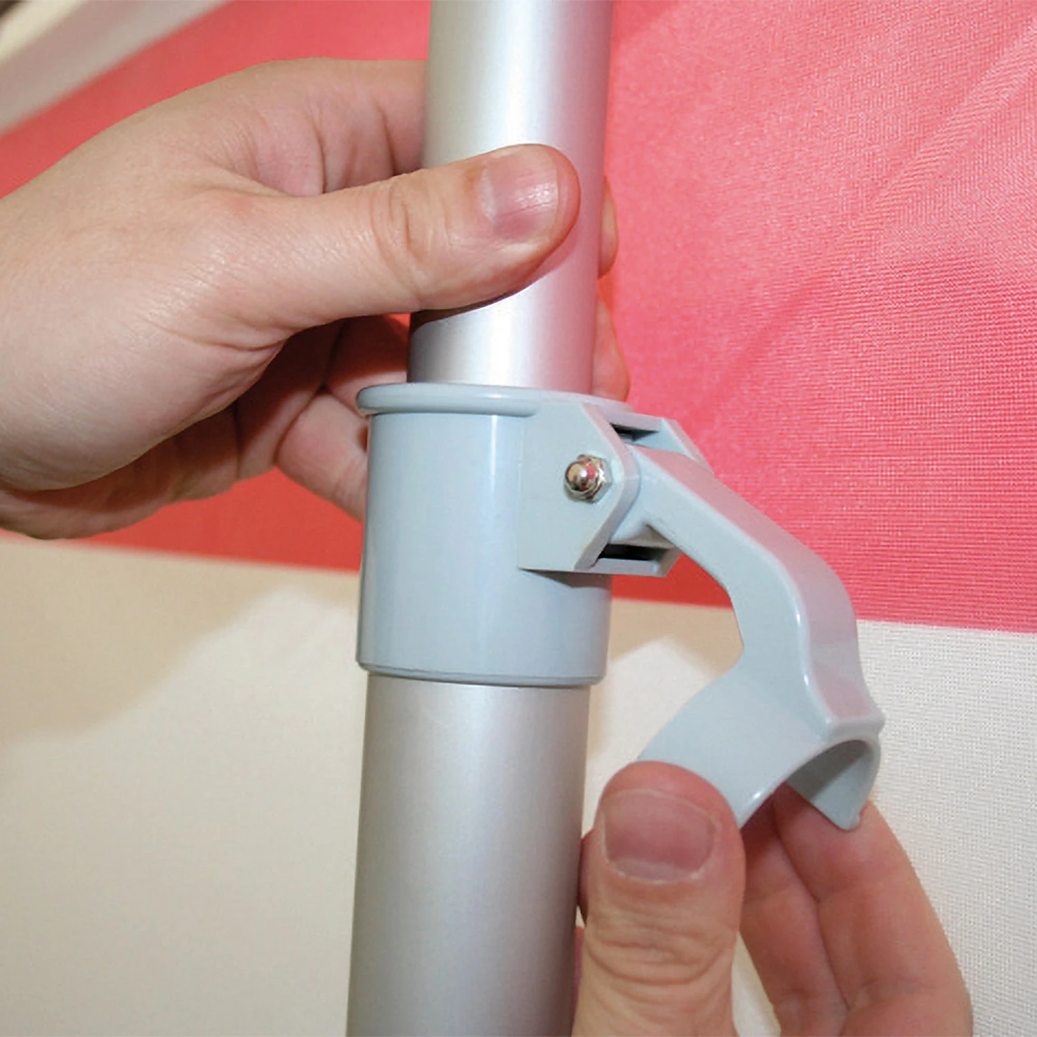 Clamp fitting on the outdoor banner frame upright