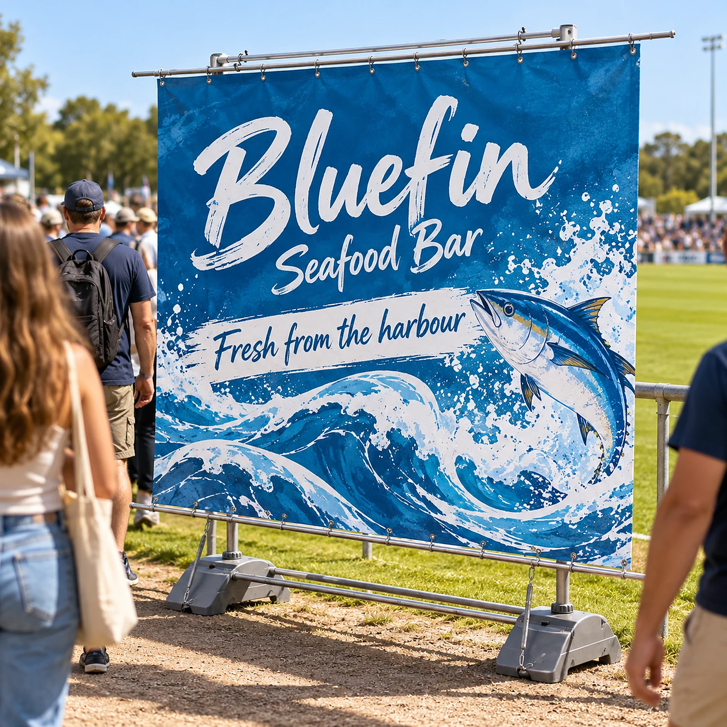 Horizon Outdoor Banner Frame in use at an outdoor sports event