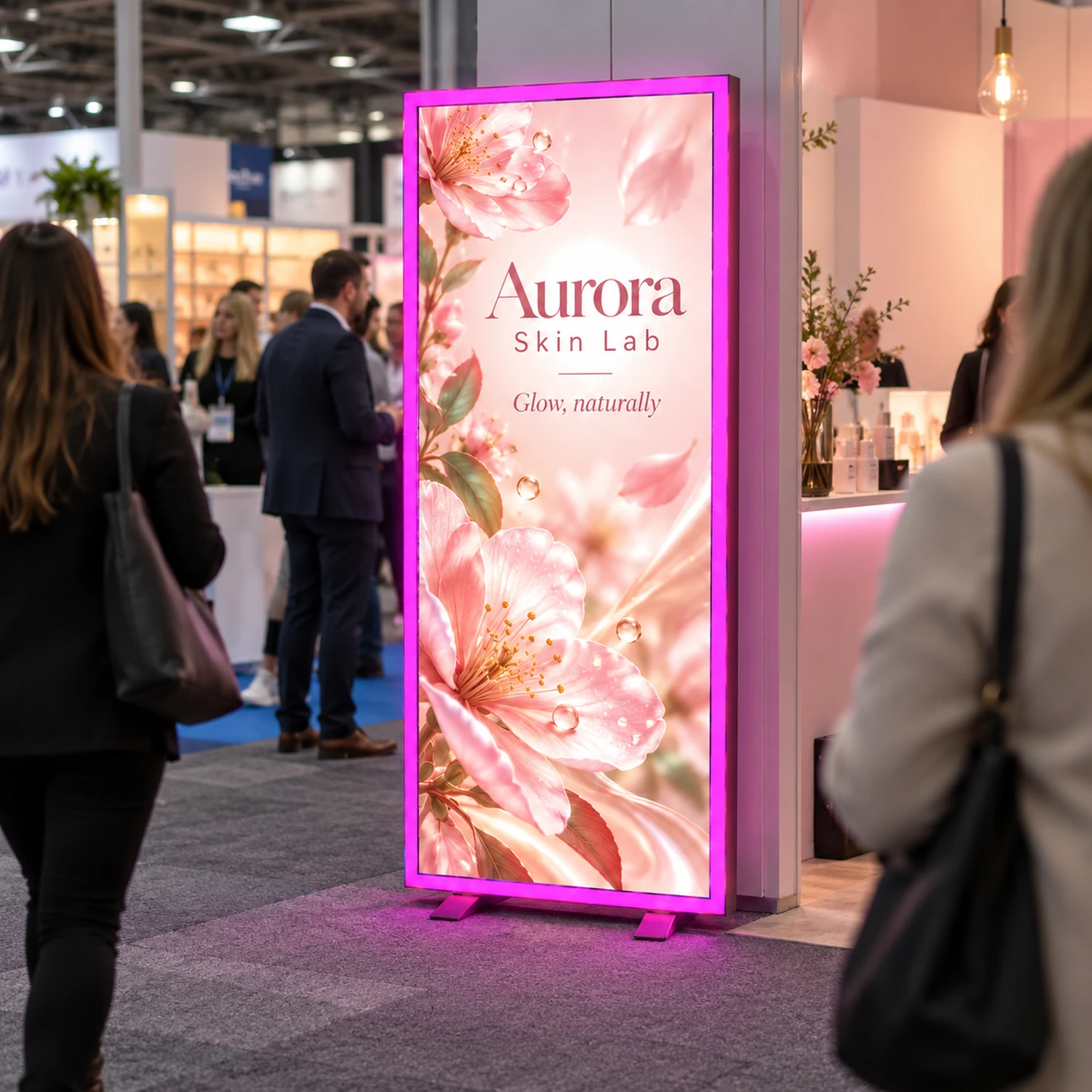 IllumiGLOW RGB Illuminated Display Frame with LED Lightbox in use at an event