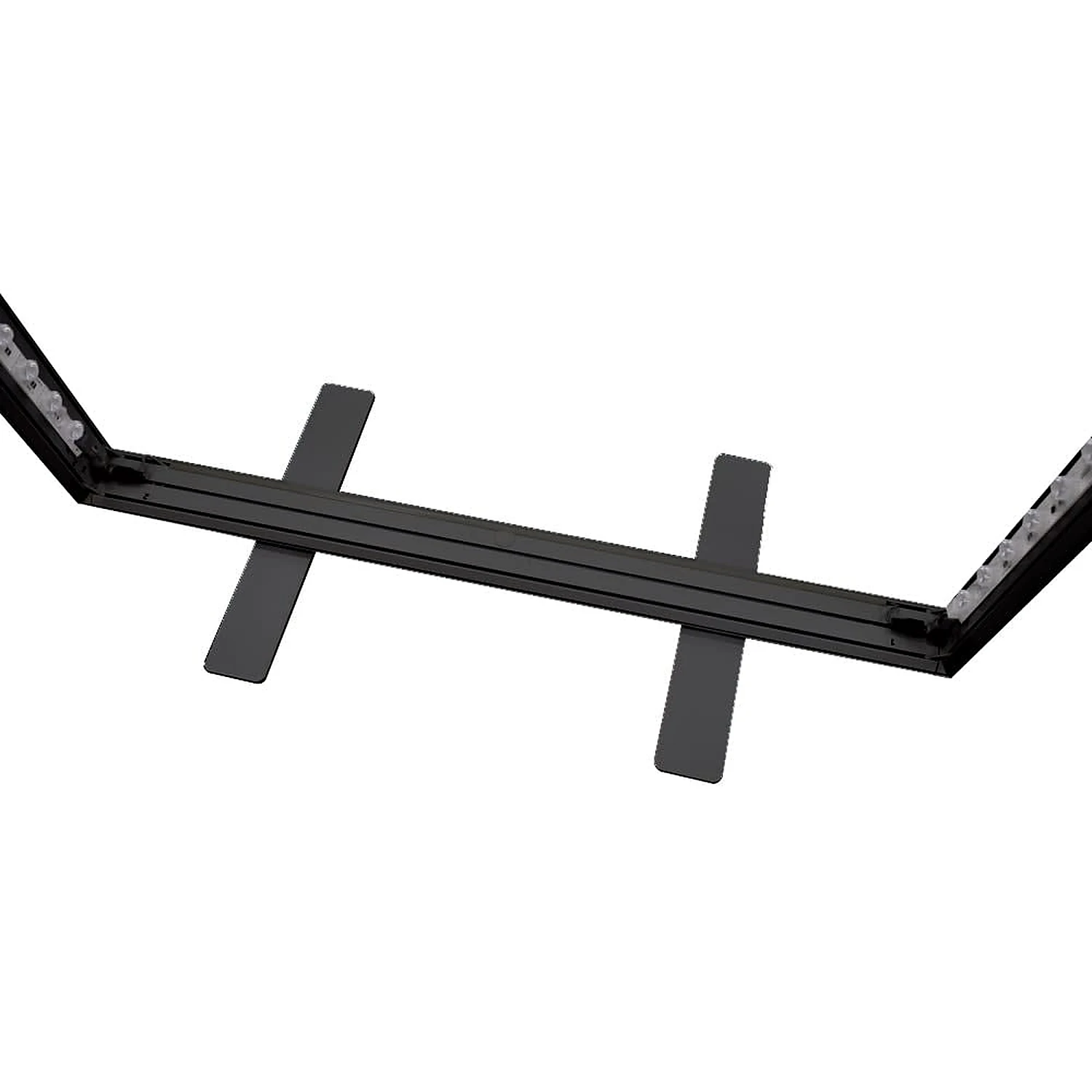 Bottom rail of the black frame with its two flat feet