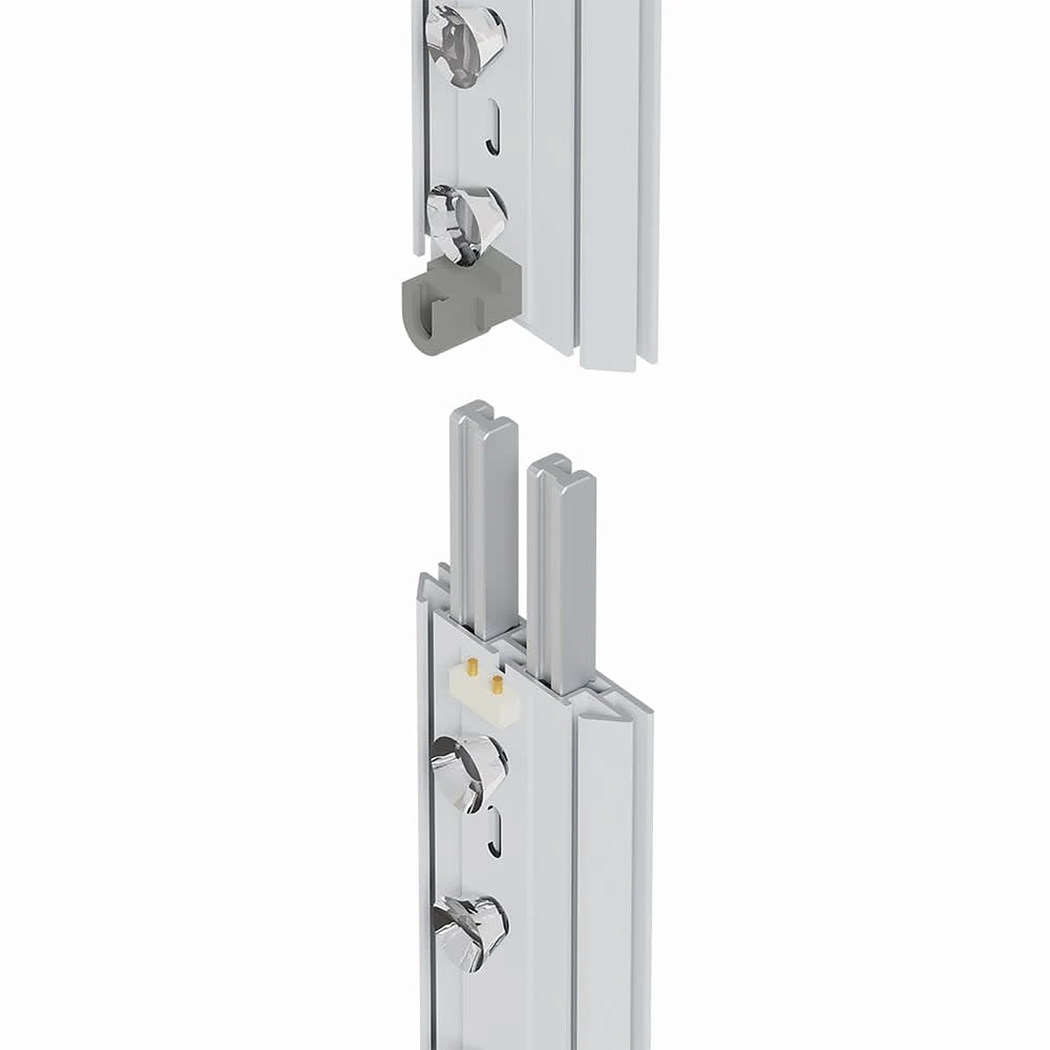 Frame profile joint with connector and locking clip