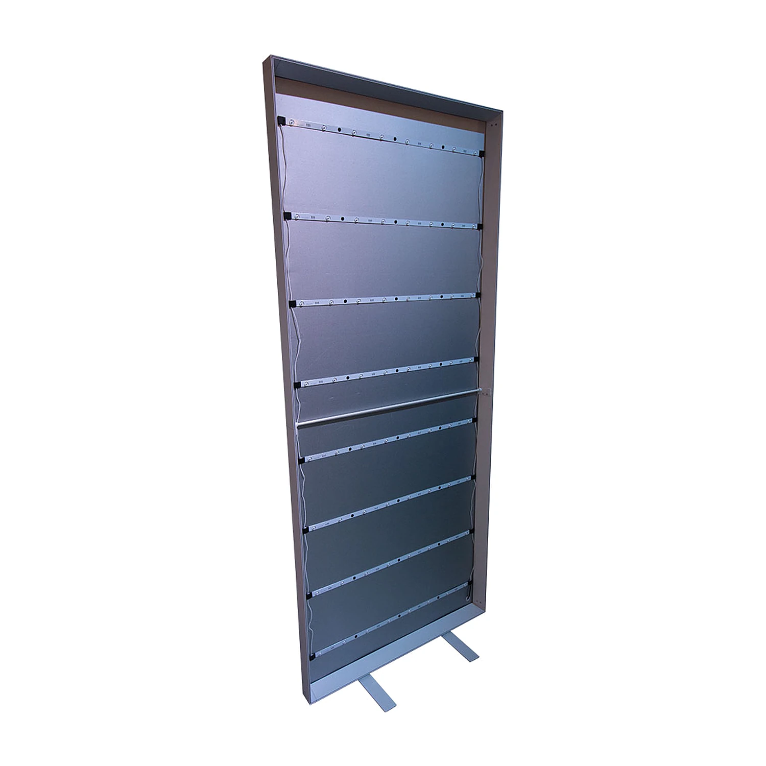 LED lightbox frame without its graphic, showing the LED strips and feet