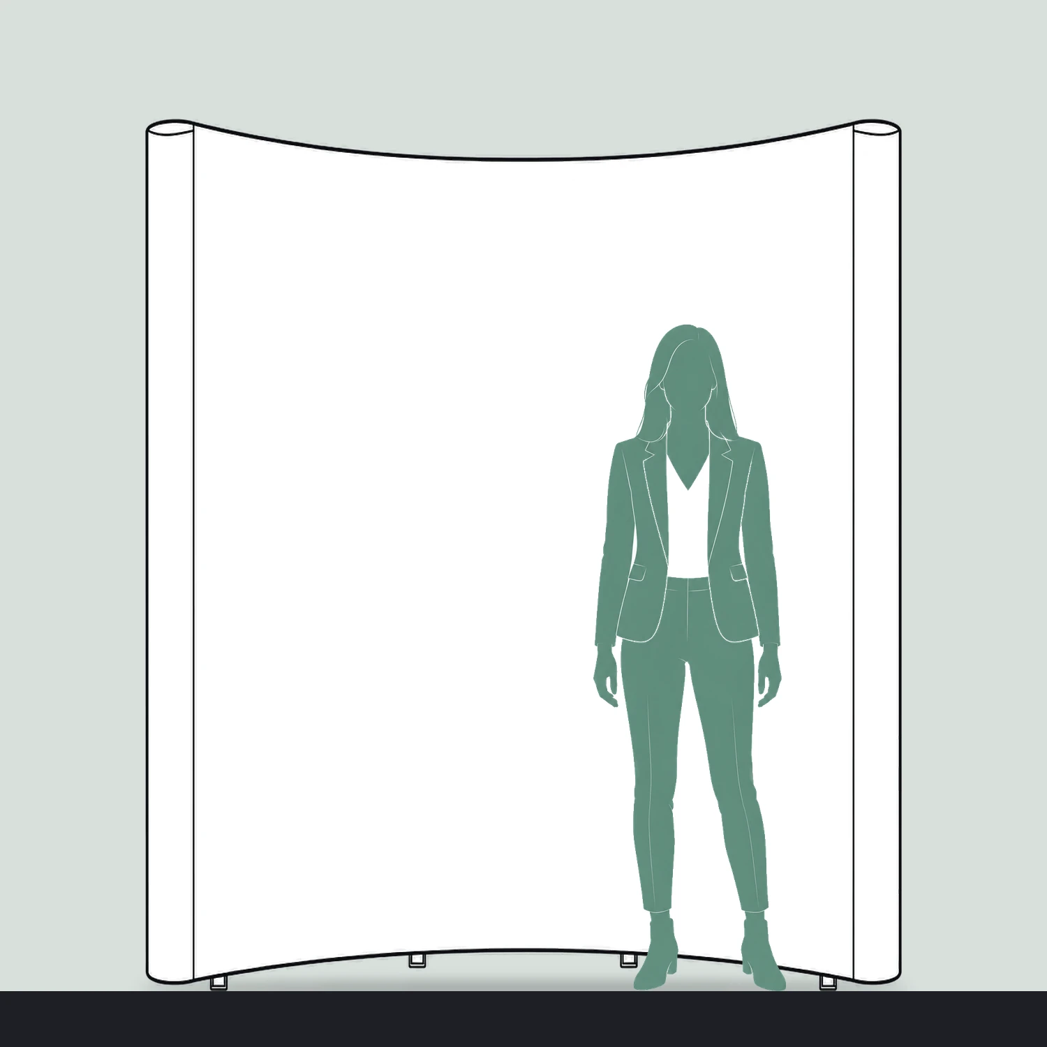 Impact Pop Up Stand 3x2 Curved, 1.93m Wide size compared with a person