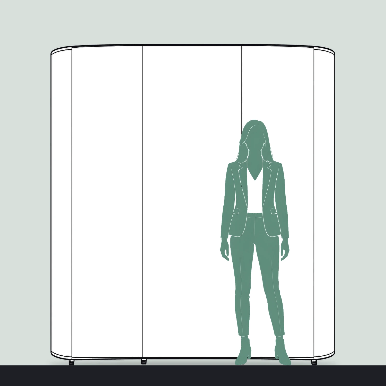 Impact Pop Up Stand 3x2 Straight, 1.97m Wide size compared with a person