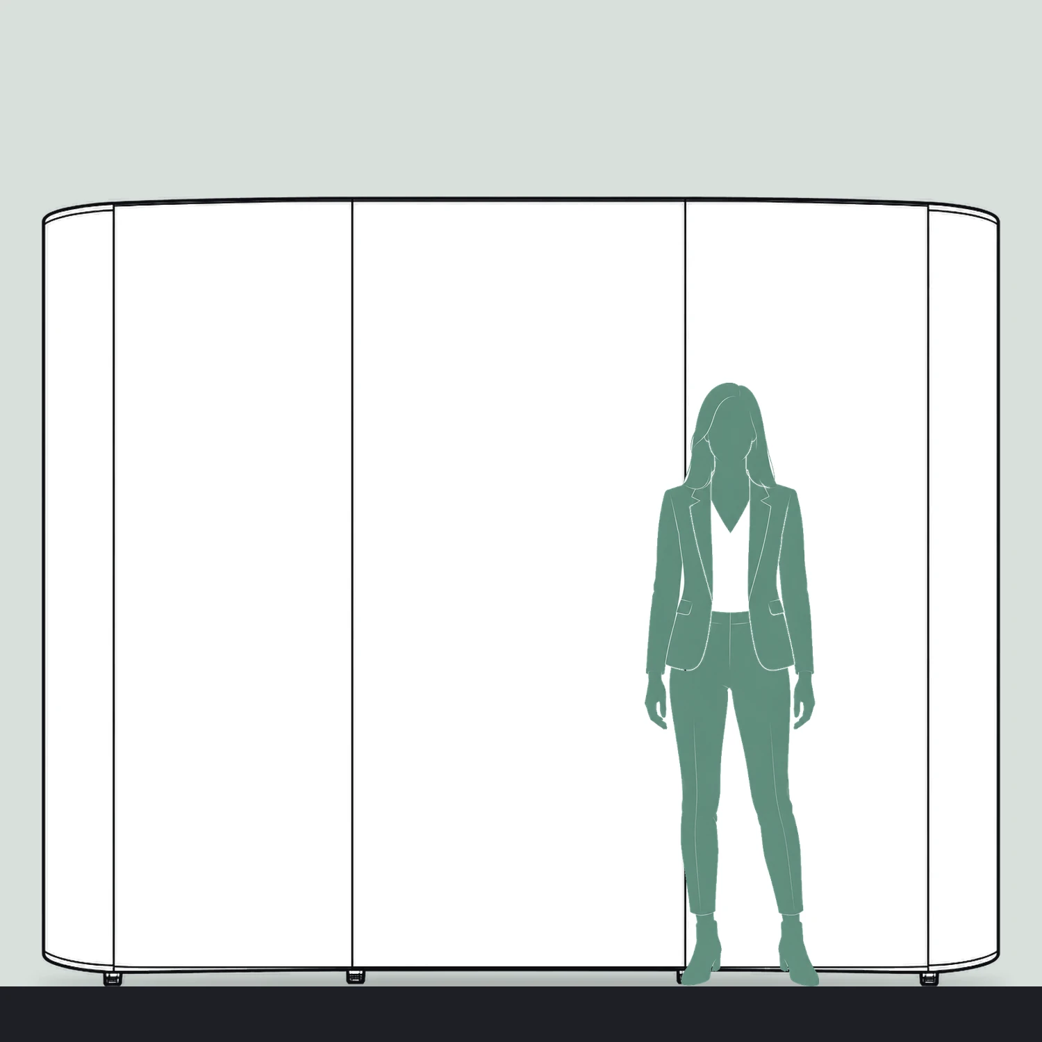 Impact Pop Up Stand 3x3 Straight, 2.7m Wide size compared with a person