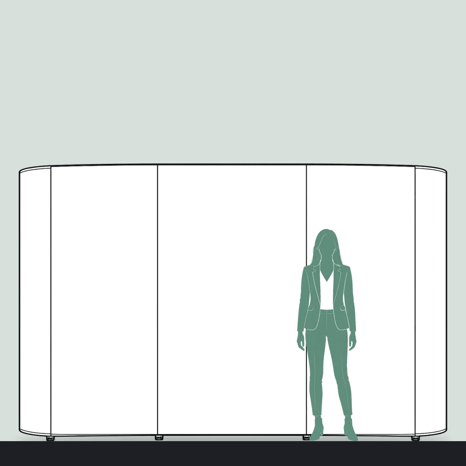 Impact Pop Up Stand 3x4 Straight, 3.44m Wide size compared with a person