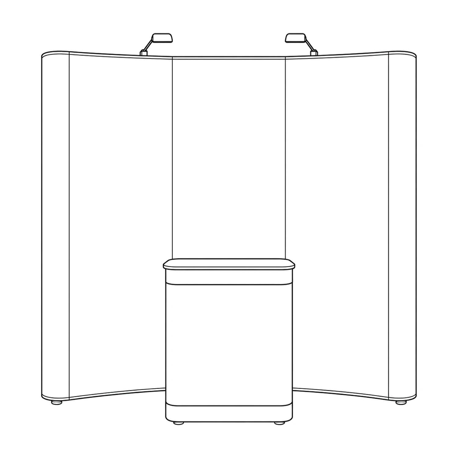 Impact Pop Up Stand Bundle 3x4 Curved with Counter and Lights, 3.07m Wide line drawing