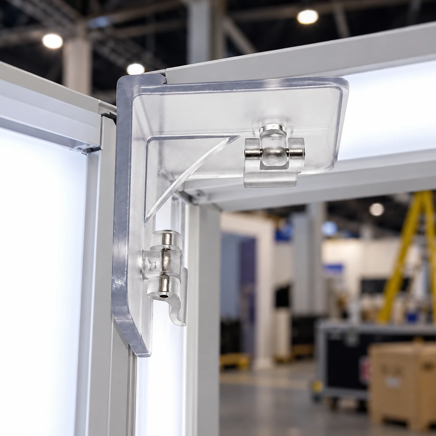 Clear inside corner connector fitted where two lightbox frames meet