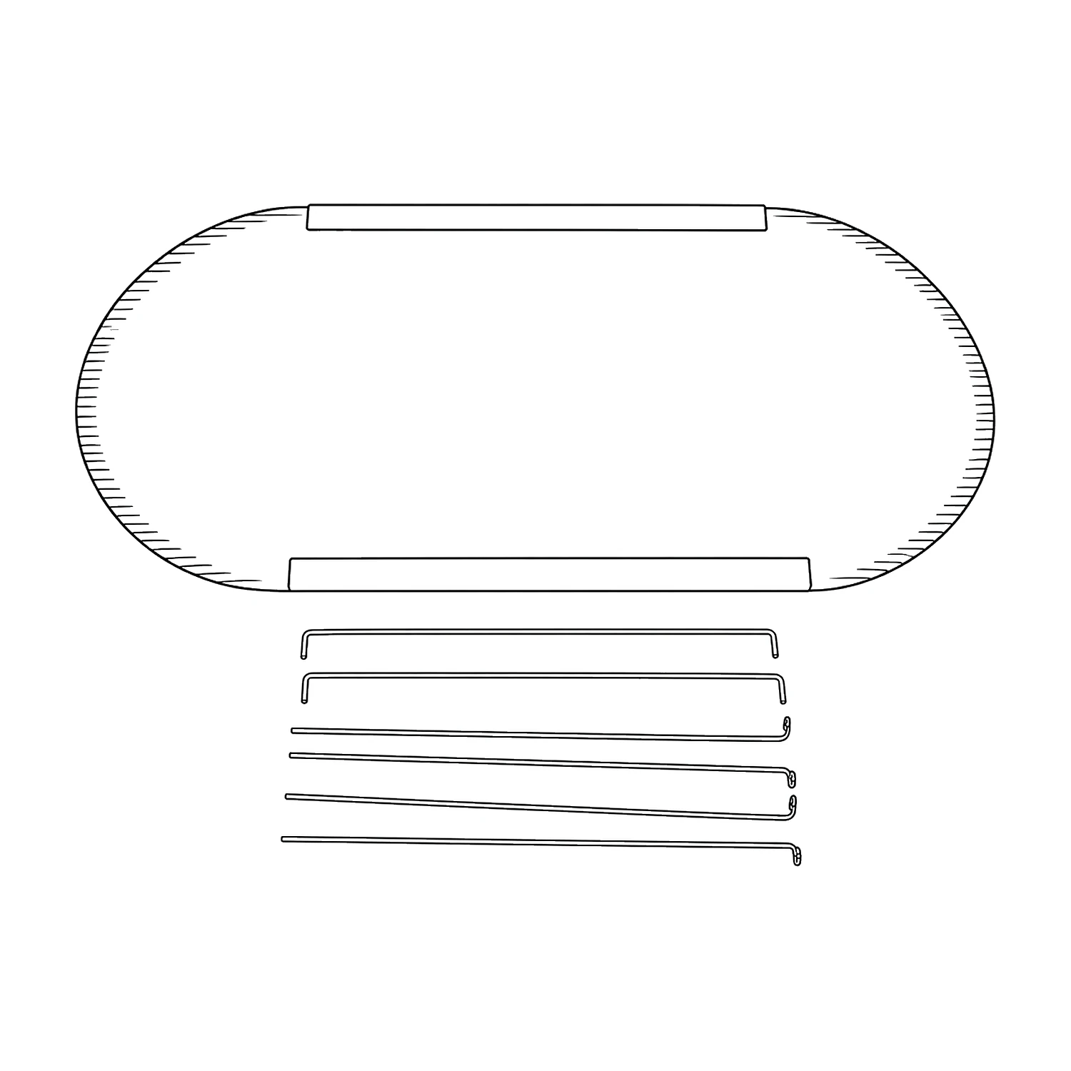 Internal counter shelf and support rods line drawing