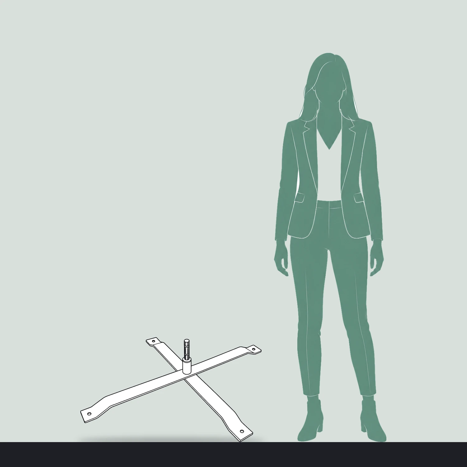 Large cross flag base 3.7kg size compared with a person