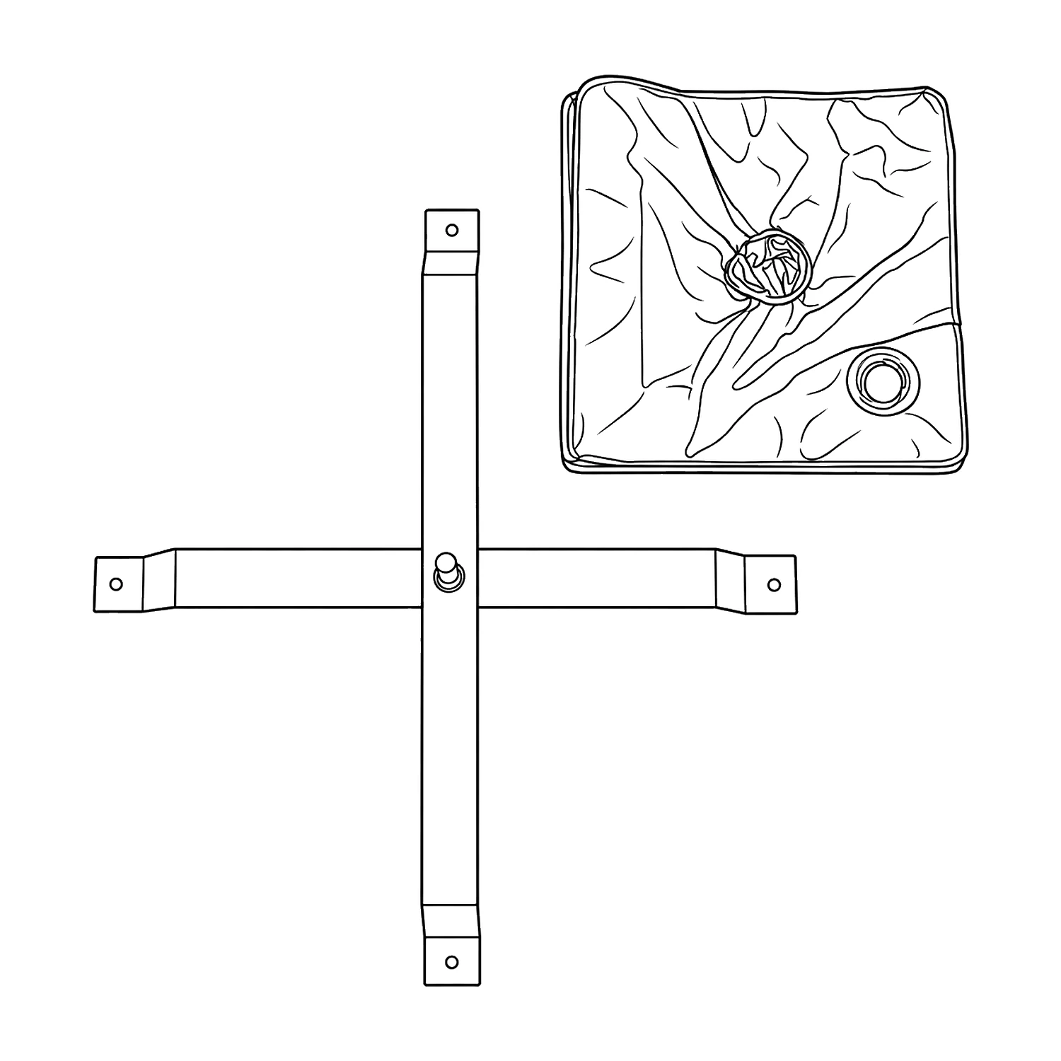 Large flag cross base with weight bag line drawing