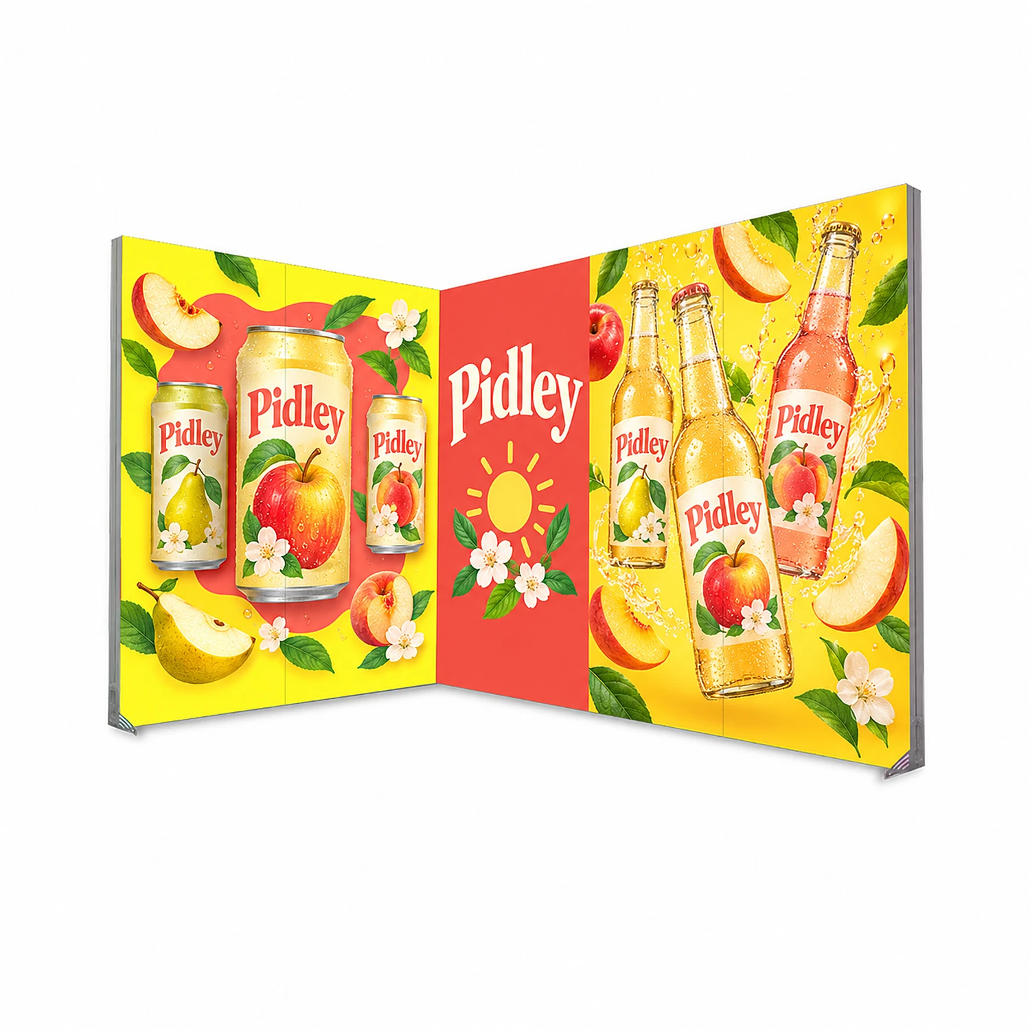 LED Lightbox Exhibition Stand 3m x 2m, Open 2 Sides, shown with example artwork