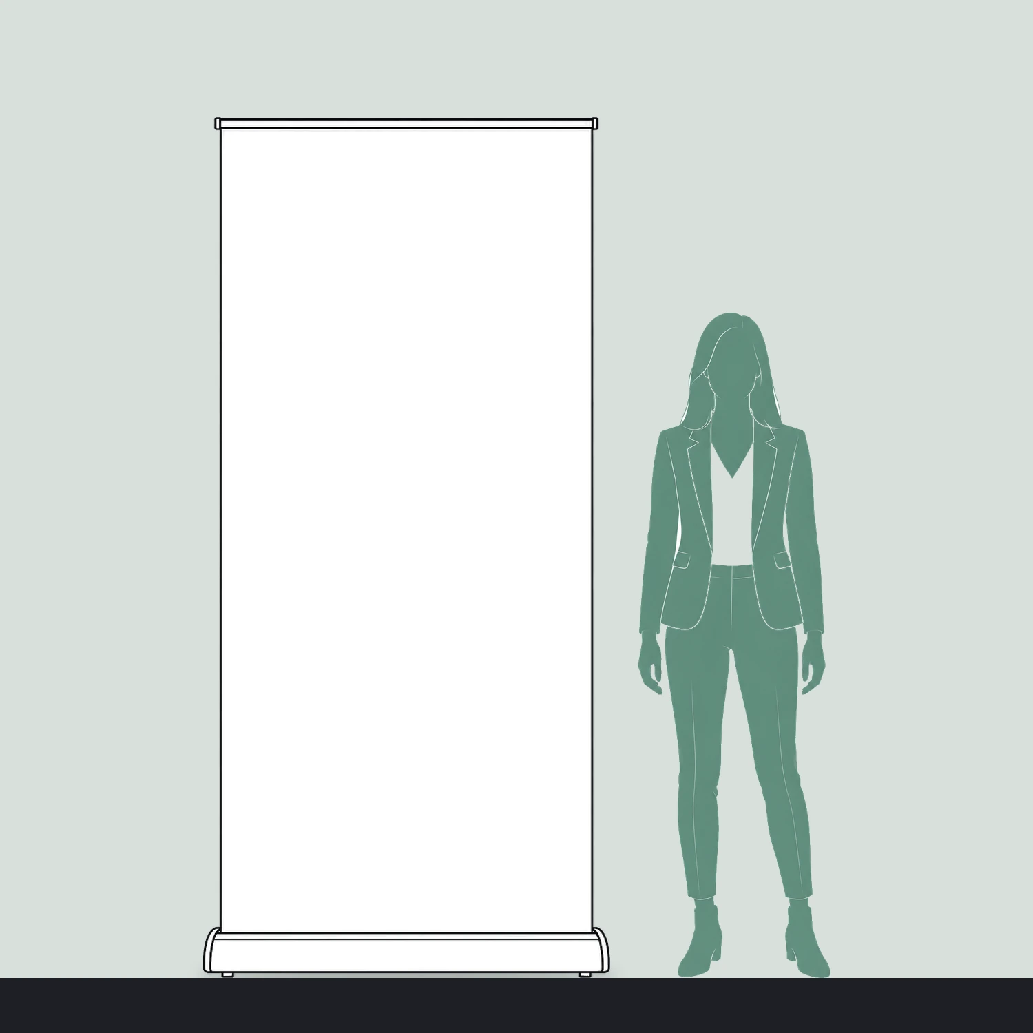 Legend Roller Banner 1m Wide size compared with a person
