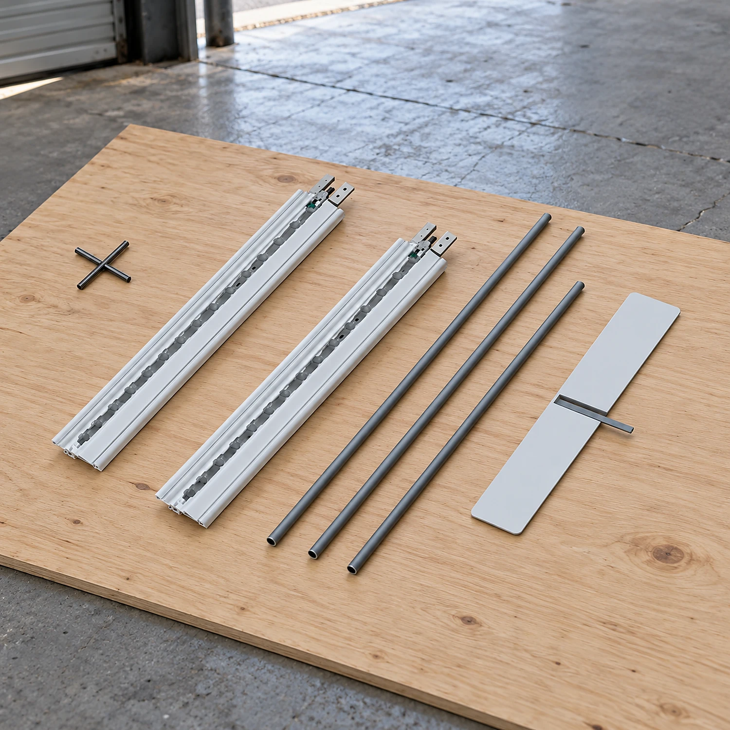 Lightbox extension parts laid out in a venue loading area