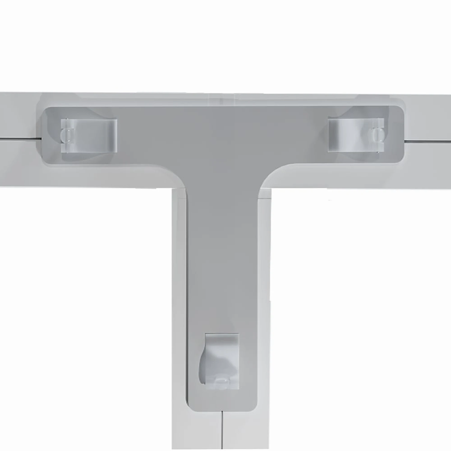 Top view of the T-shape connector seated in the frame profiles