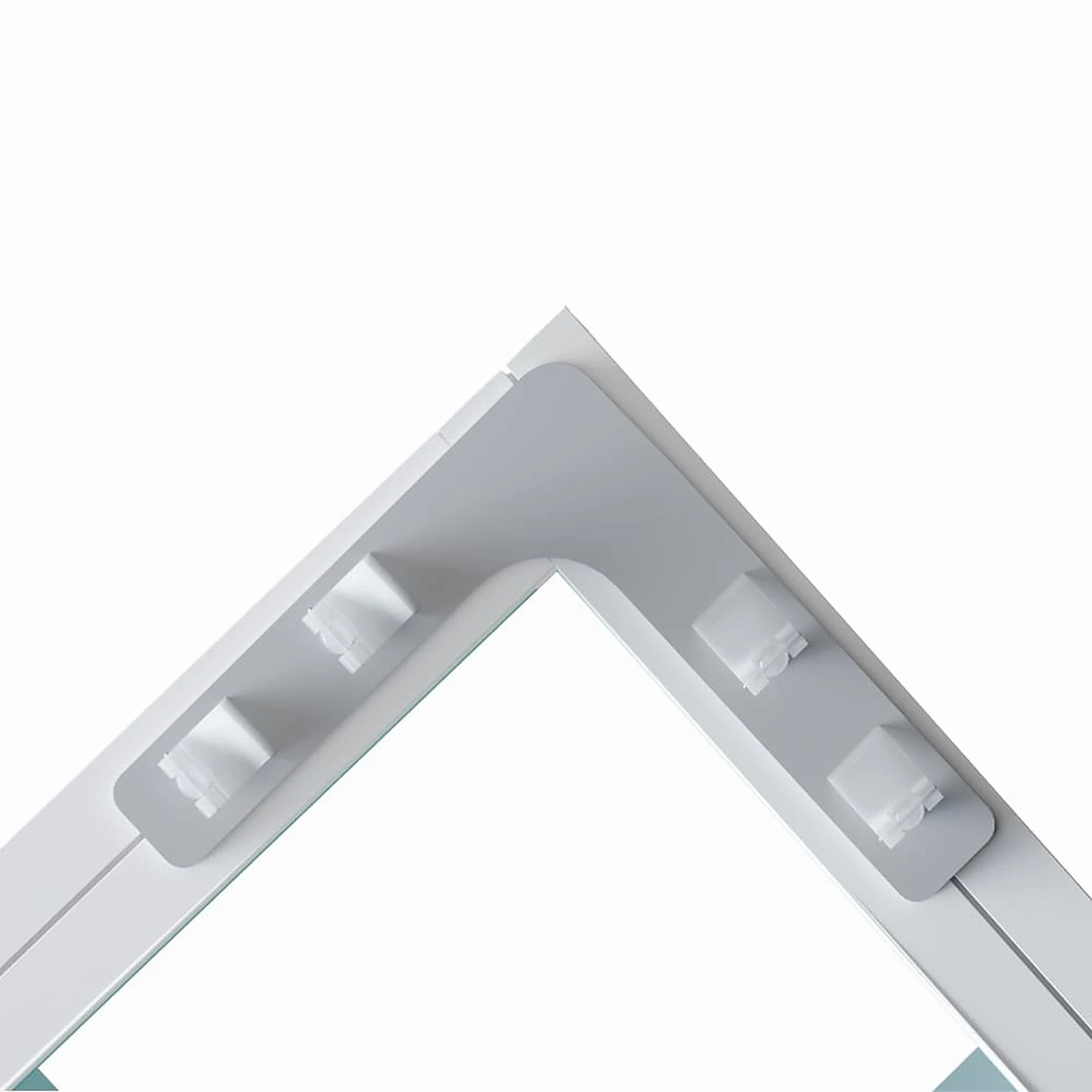 Top view of the corner connector seated in the frame