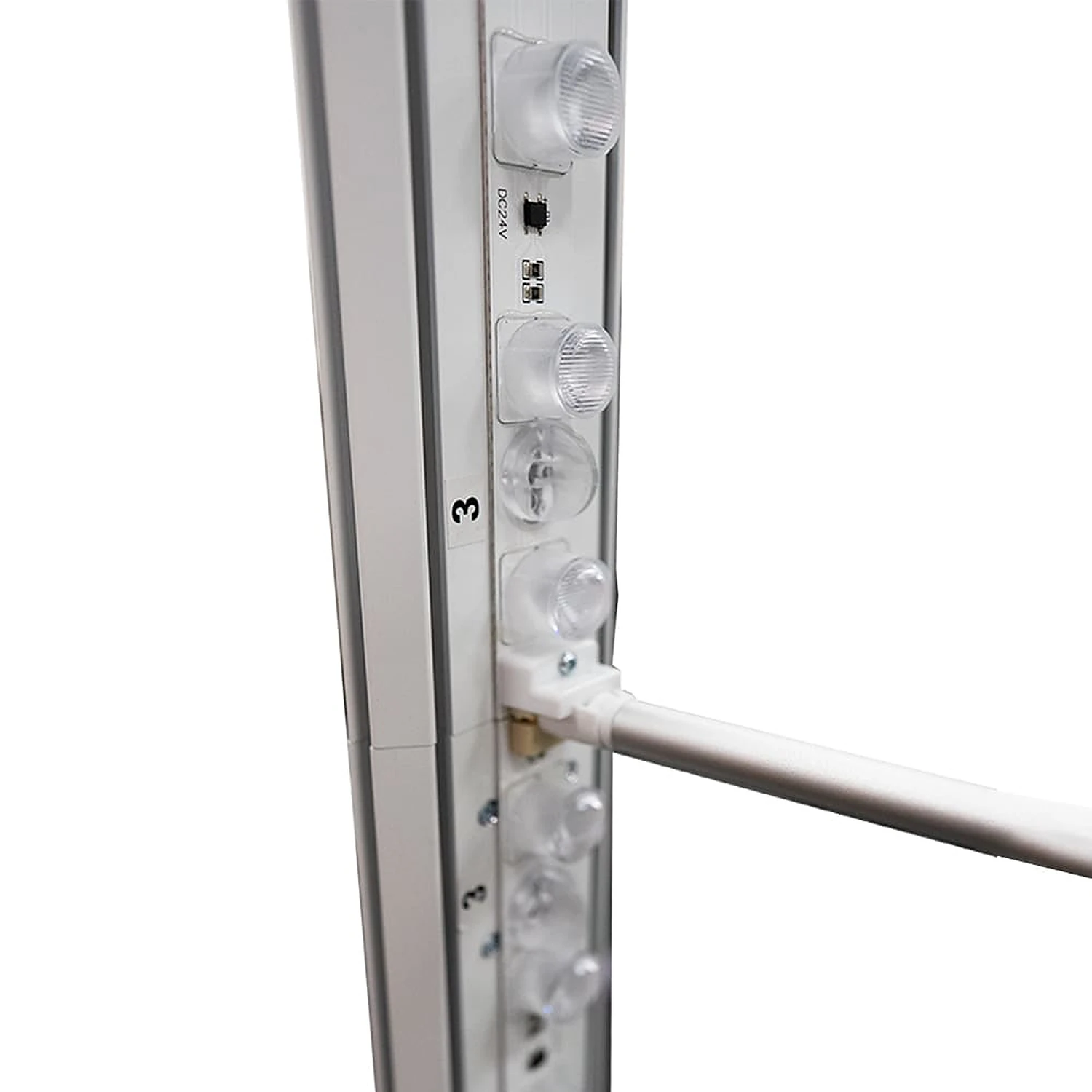 LED lightbox frame interior showing LED modules and crossbar joint