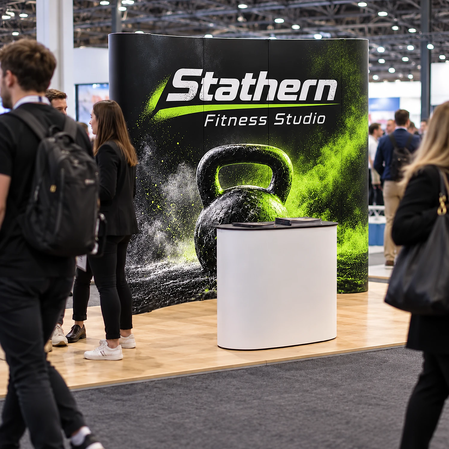 Lite Pop Up Stand 3x3 Curved - Single-Sided, shown with example artwork