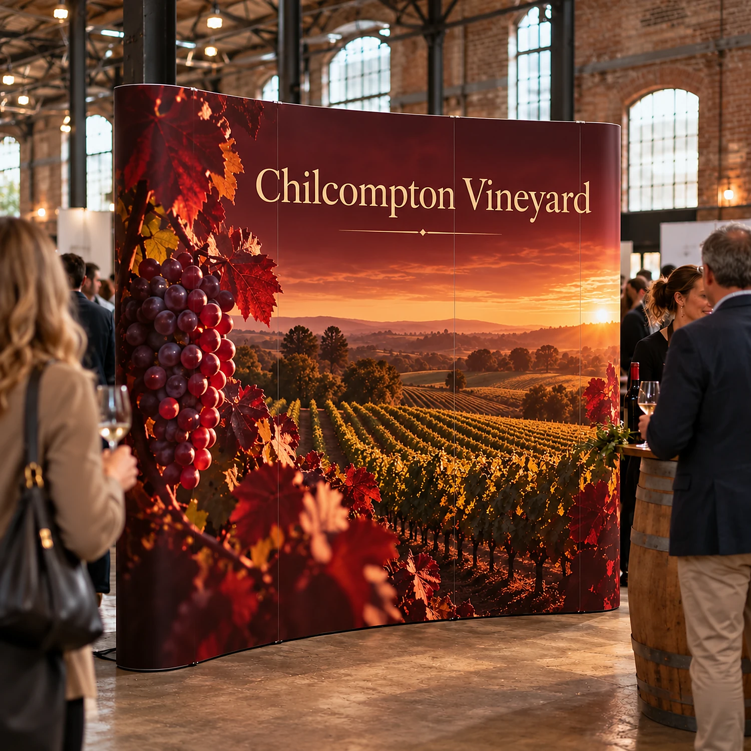 Lite Pop Up Stand 3x3 Curved - Single-Sided, shown with example artwork