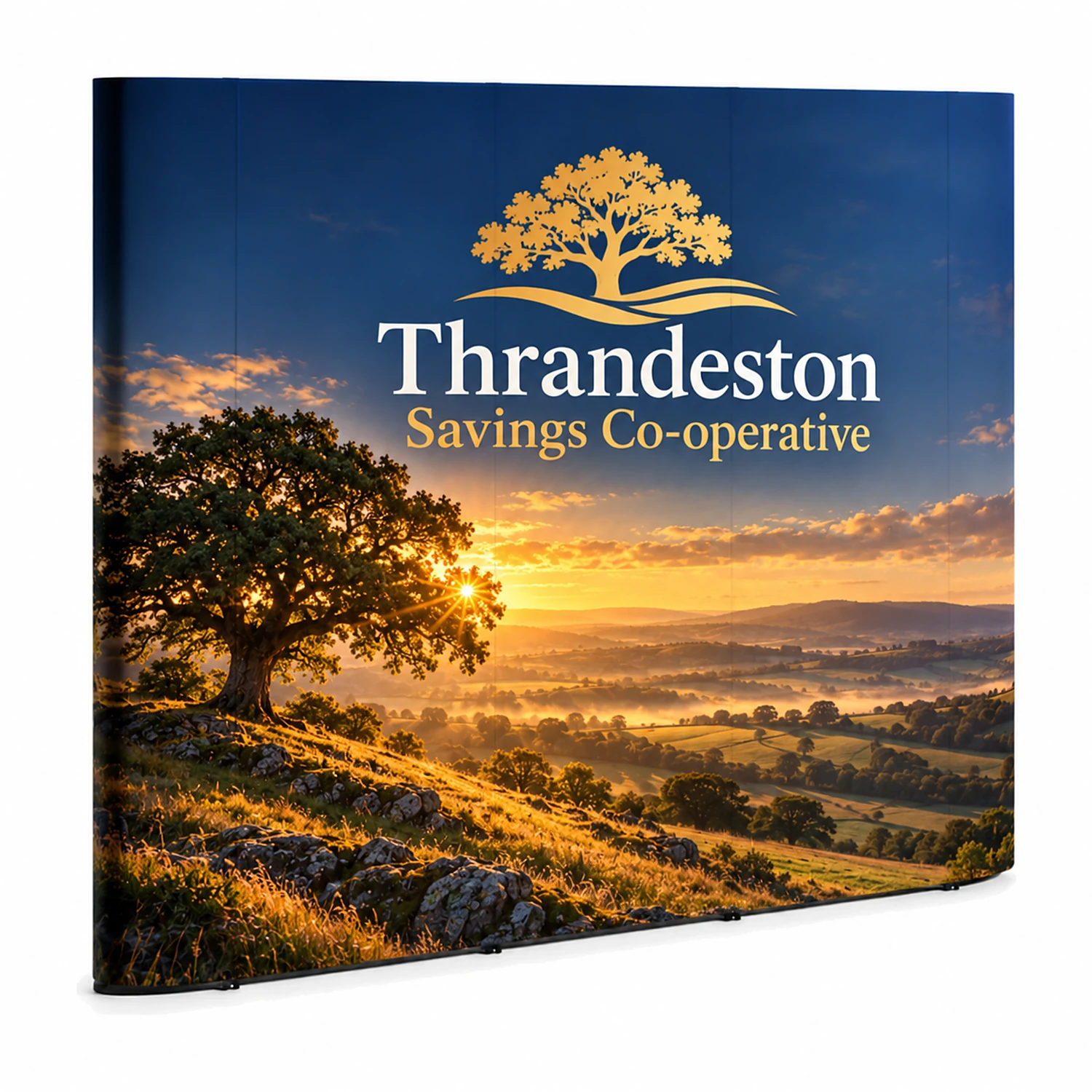 Lite Pop Up Stand 3x3 Straight - Single-Sided, shown with example artwork