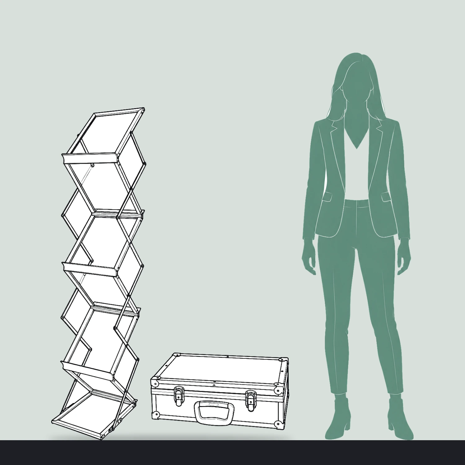 Literature stand size compared with a person