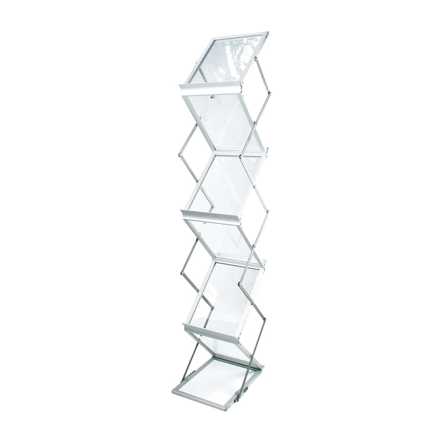 Folding A4 literature stand with clear pockets