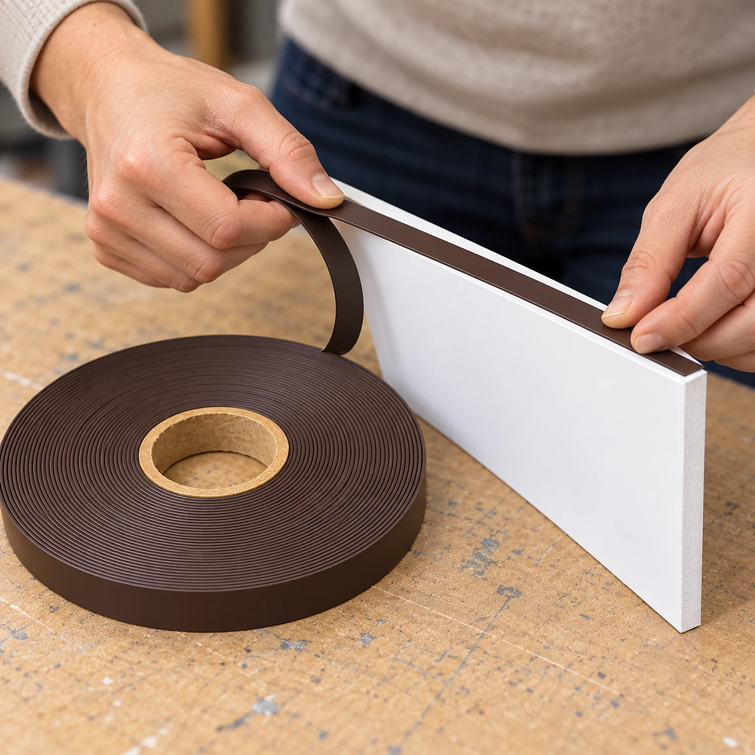 Magnetic tape being applied to the back of a graphic panel