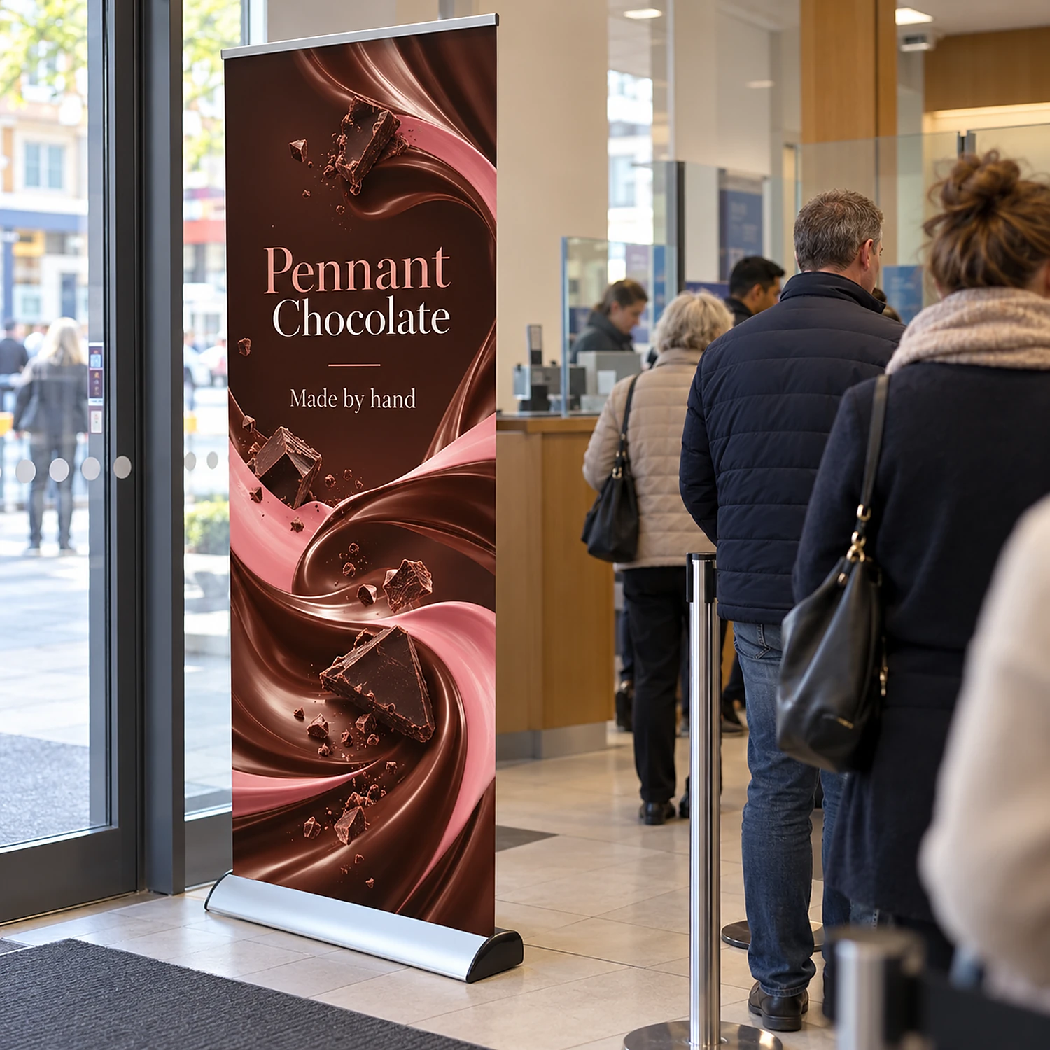 Roller banner in use inside a high street branch