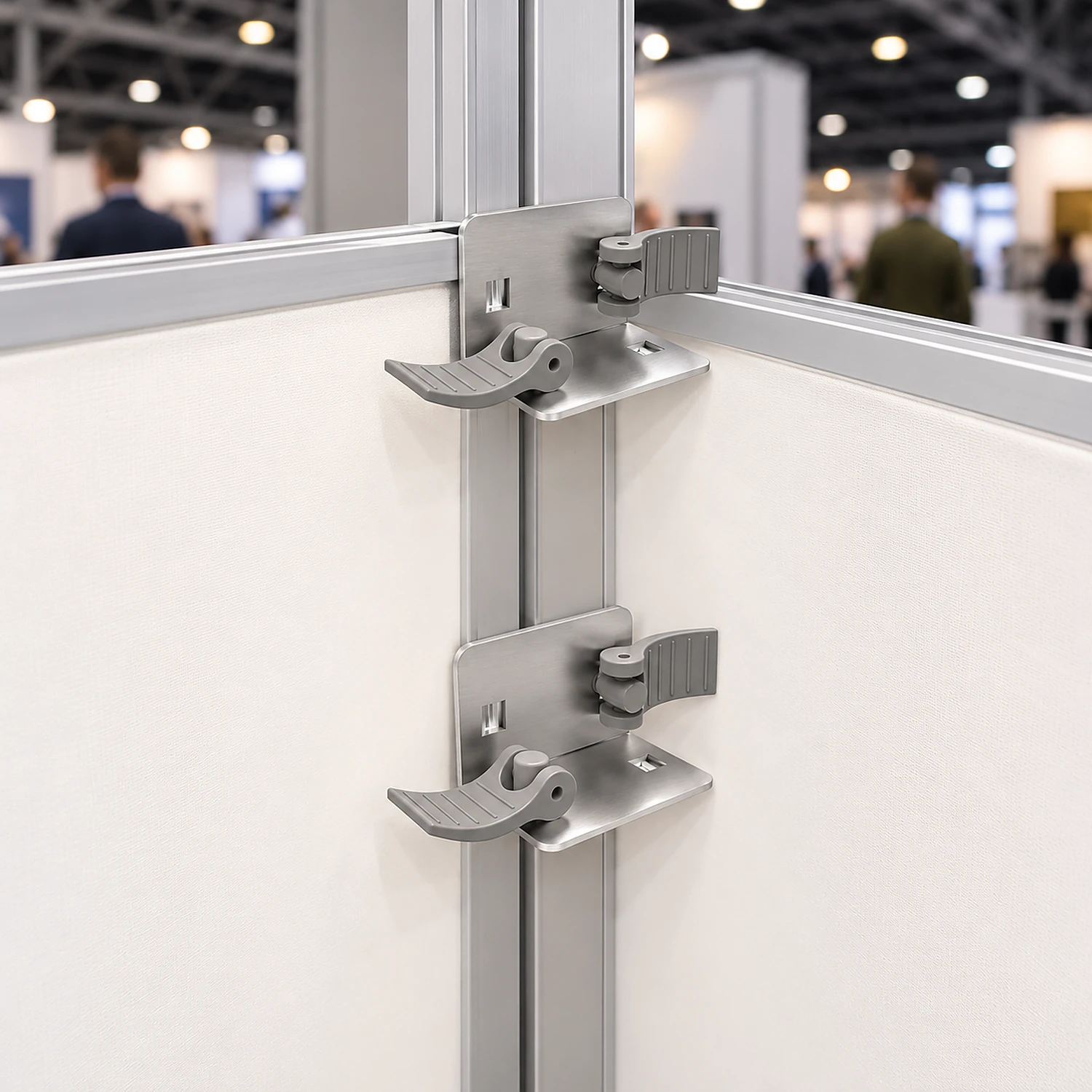 Two middle brackets clamped on a tall right-angle frame corner