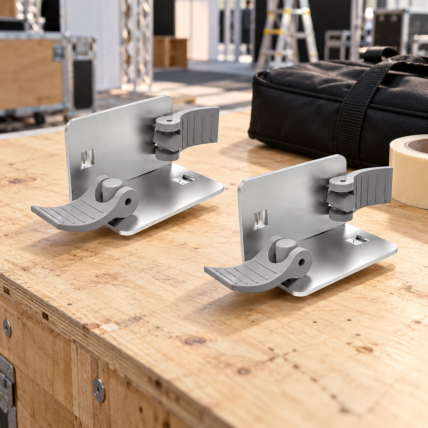 Pair of middle corner brackets on a workbench