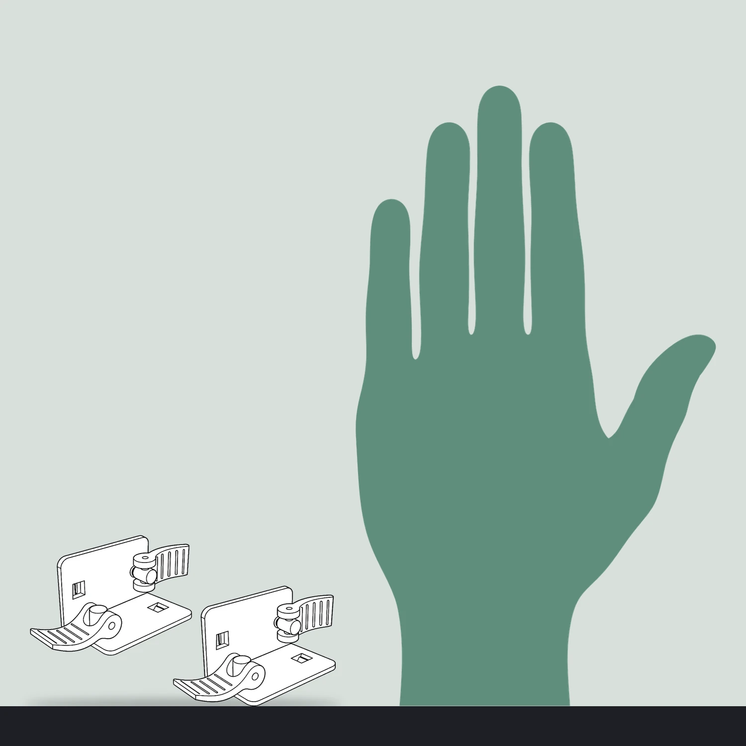 Middle corner bracket size compared with a hand