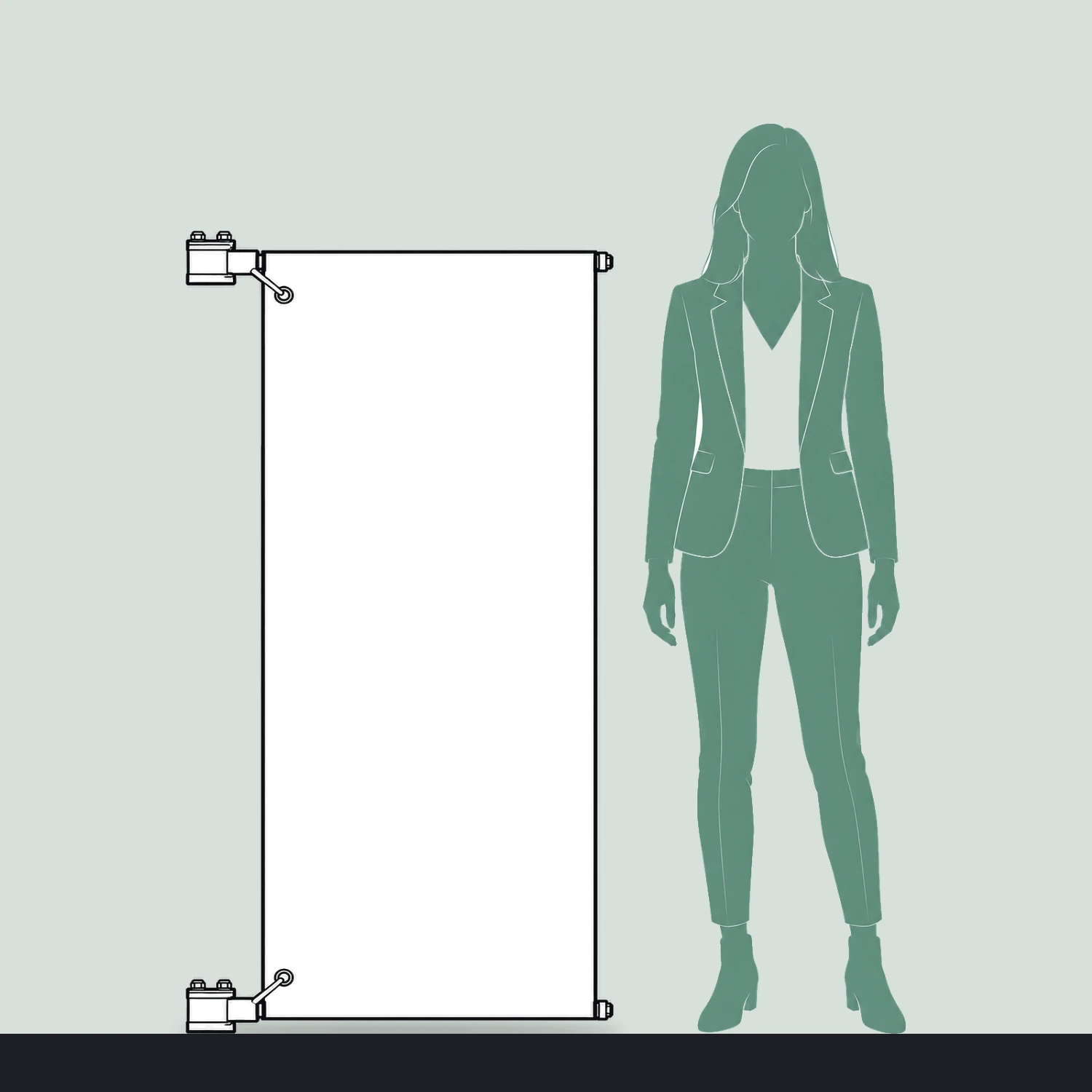 Mistral Post Mounted Banner Flag 800mm x 1.5m size compared with a person