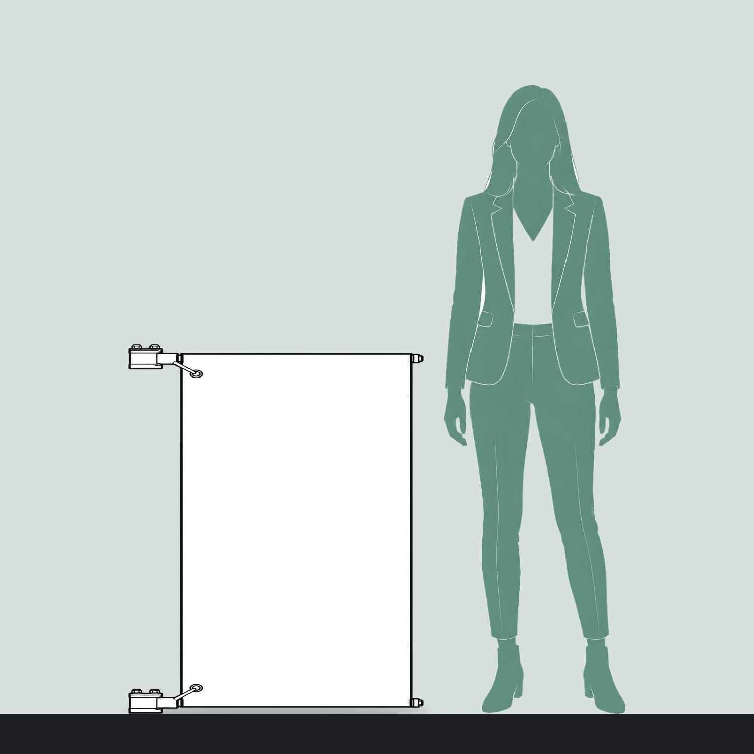Mistral Post Mounted Banner Flag 800mm x 1m size compared with a person