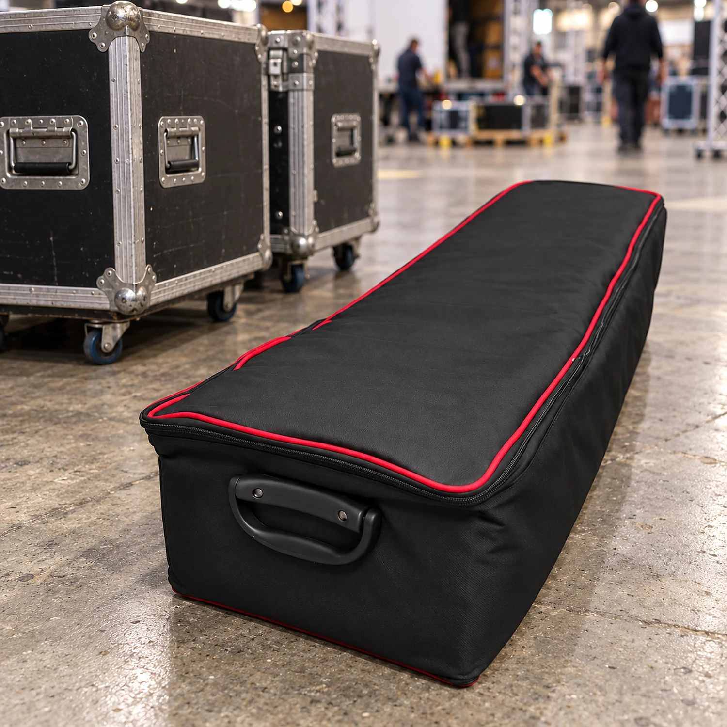 Modular frame carry bag in a venue loading bay