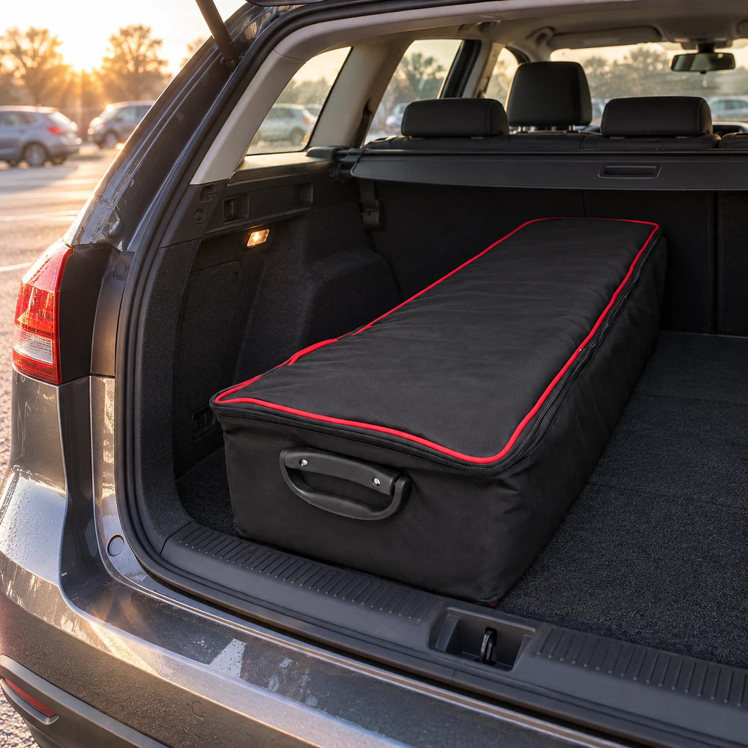 Modular frame carry bag in a car boot