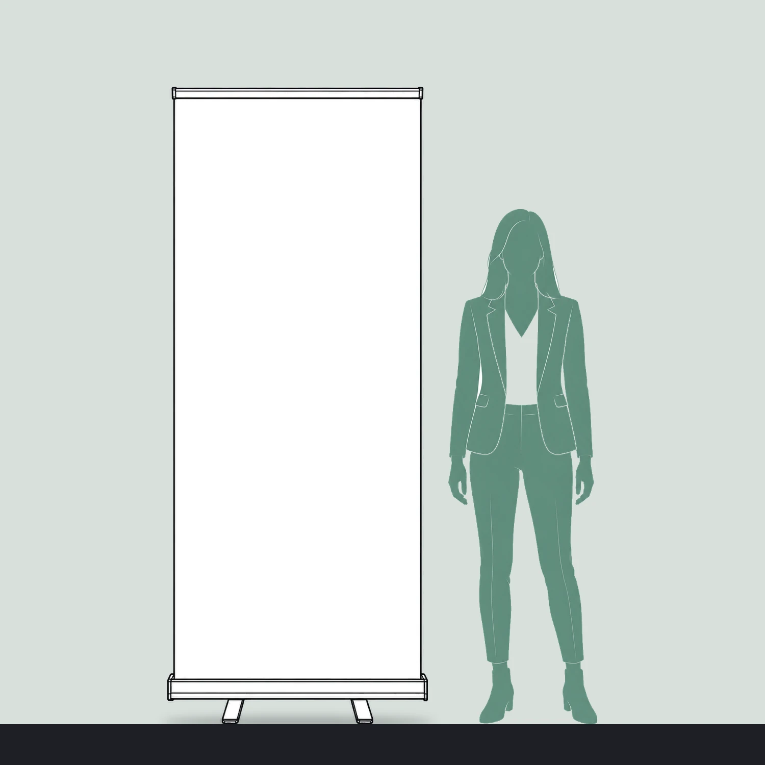 Mosquito Roller Banner 800mm Wide size compared with a person