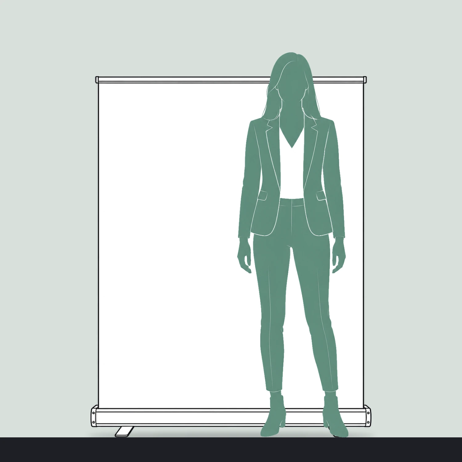 Orient+ Roller Banner 1.2m Wide size compared with a person