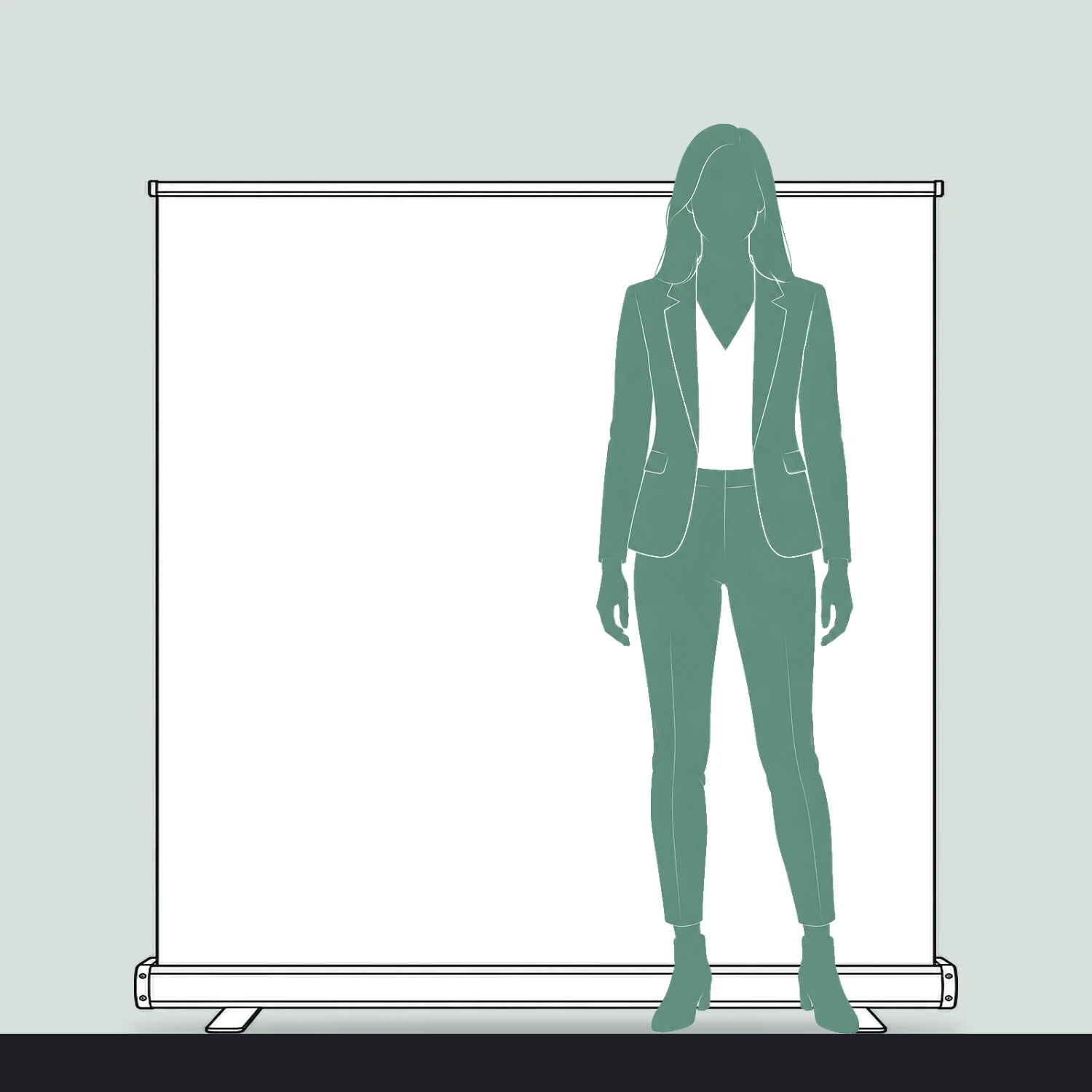 Orient+ Roller Banner 1.5m Wide size compared with a person