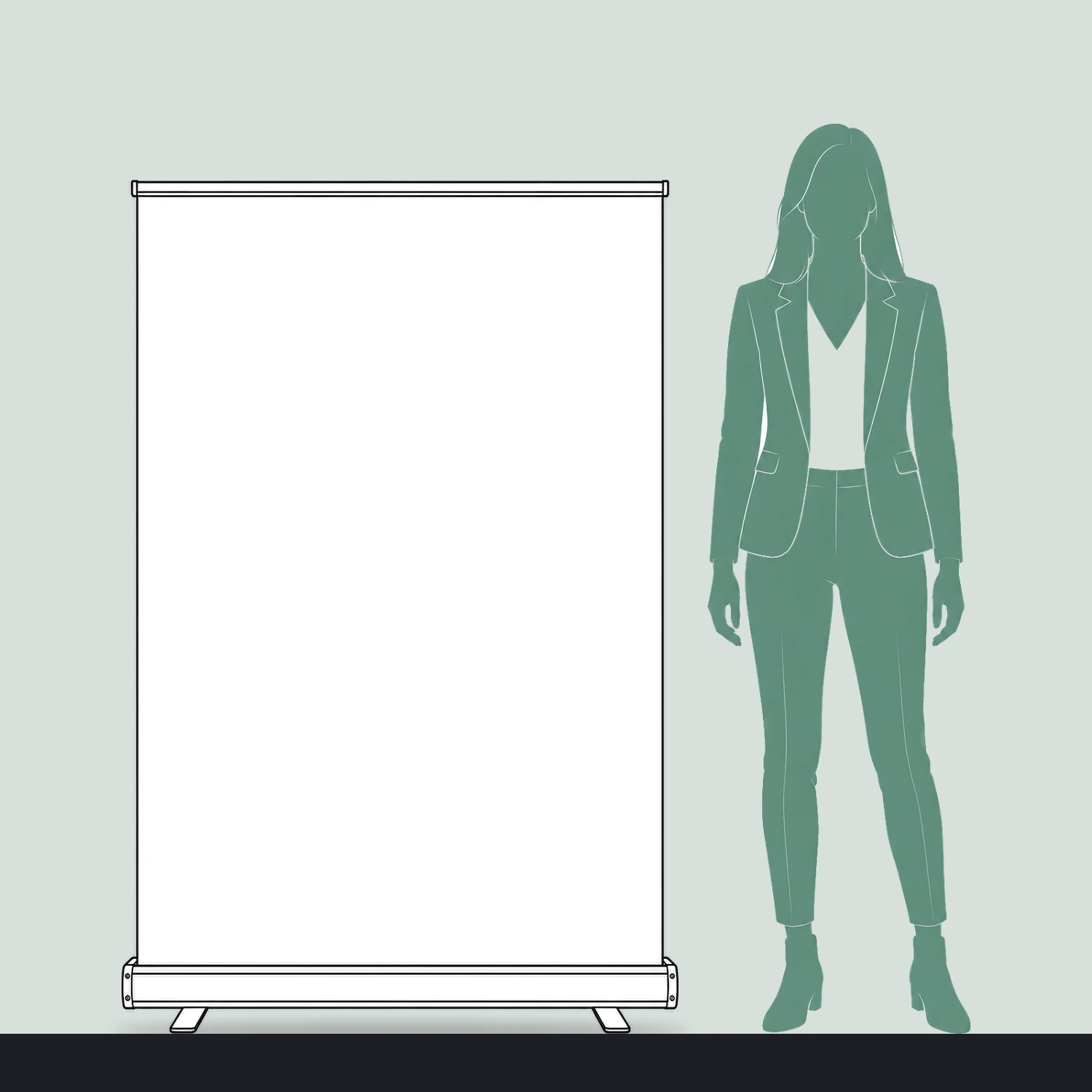 Orient+ Roller Banner 1m Wide size compared with a person