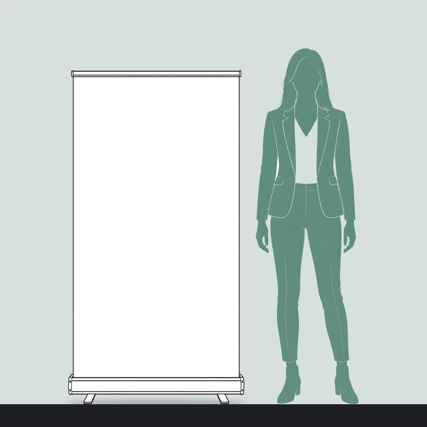 Orient+ Roller Banner 800mm Wide size compared with a person