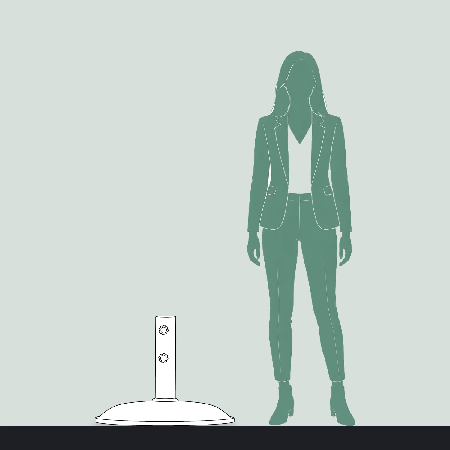 Parasol base size compared with a person