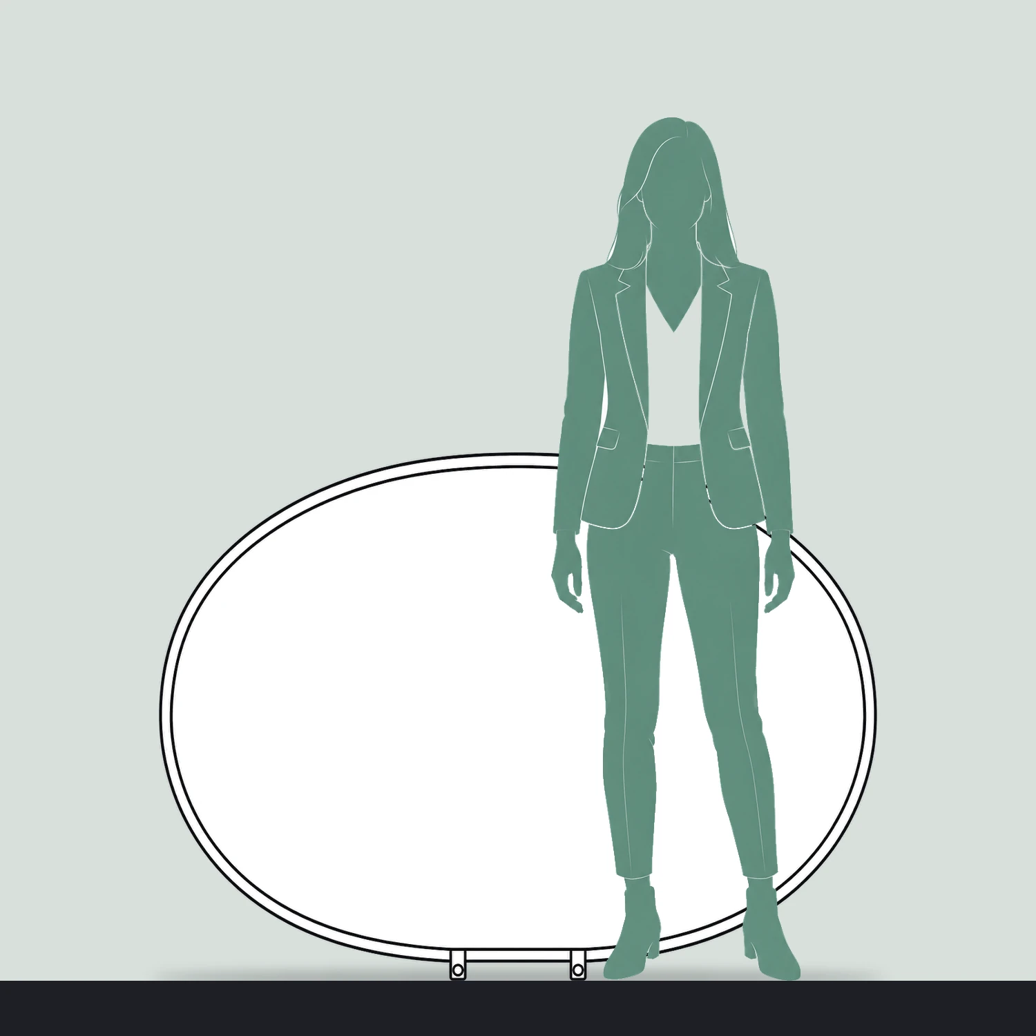 Pop Out Banner 1.42m x 1.04m size compared with a person