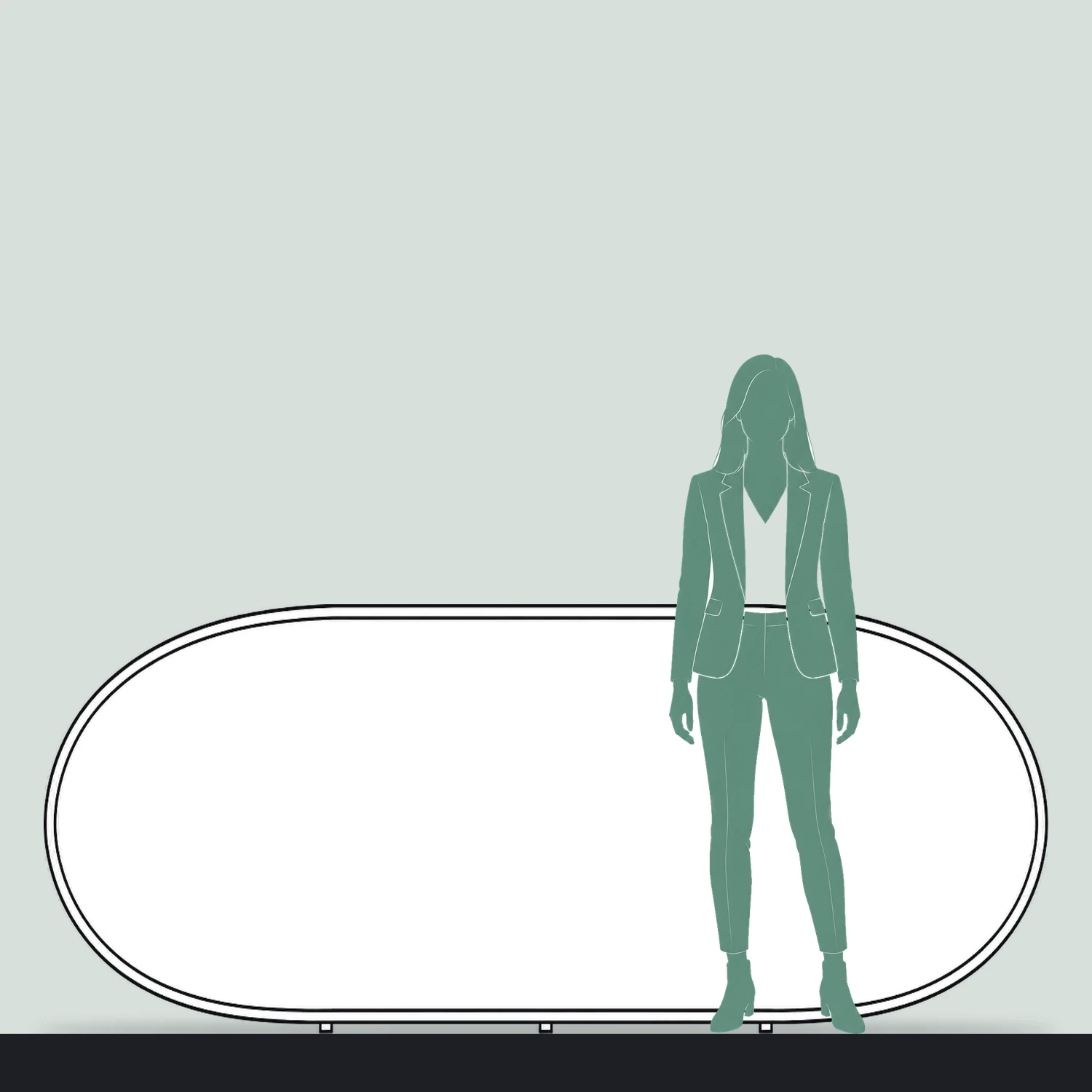 Pop Out Banner 2.52m x 1.08m size compared with a person