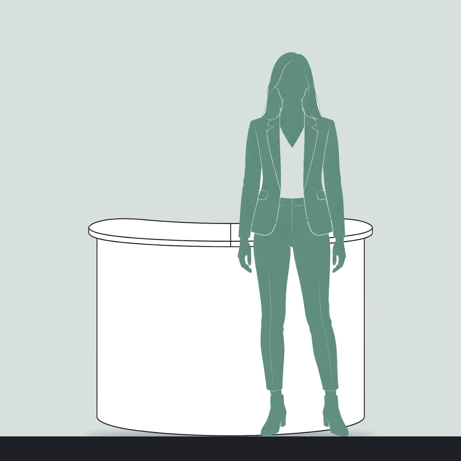 Pop-up Counta Pop Up Counter size compared with a person