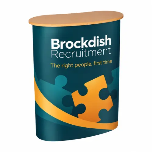 Pop Up Counter 1x2 with Printed Wrap, shown with example artwork