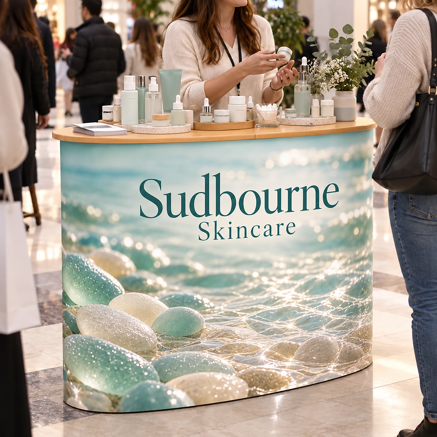 Pop Up Counter 2x2 with Printed Wrap, shown with example artwork