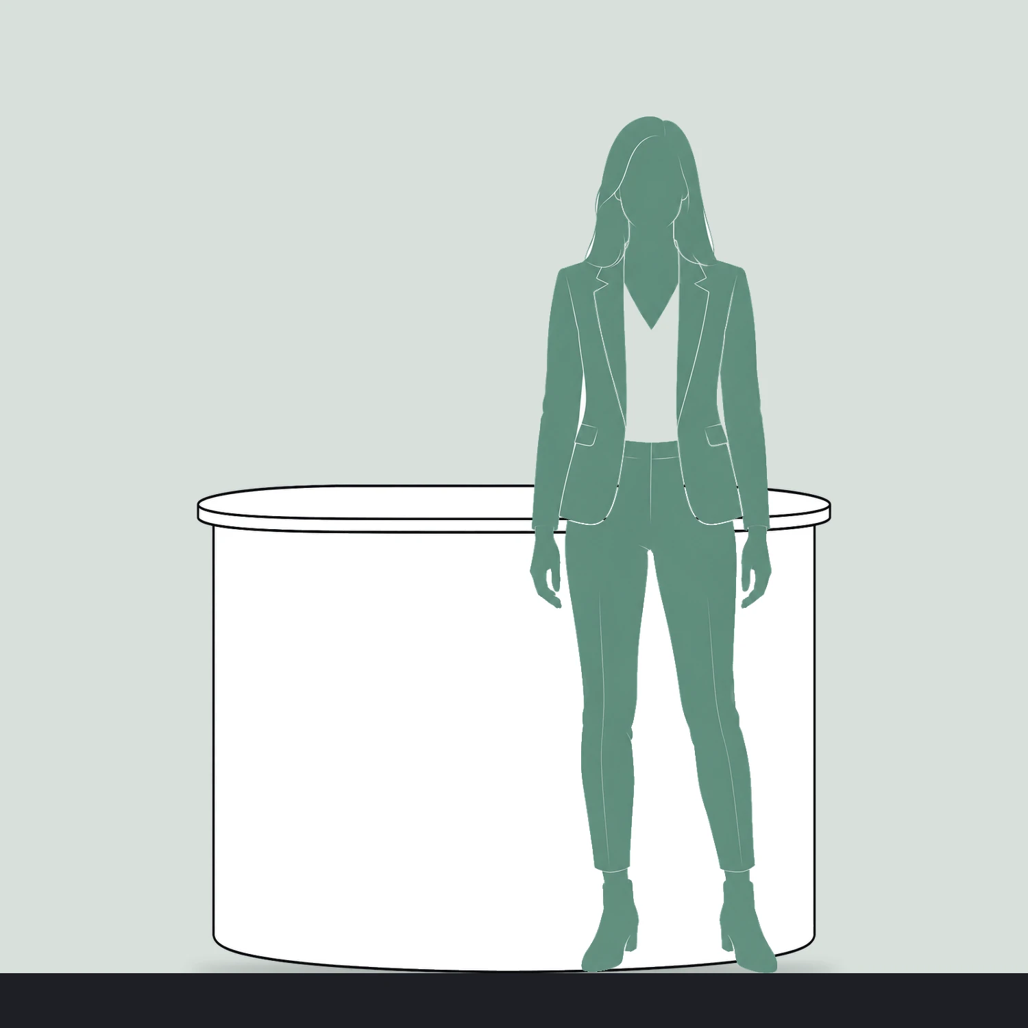 Pop Up Counter 2x2 with Printed Wrap size compared with a person