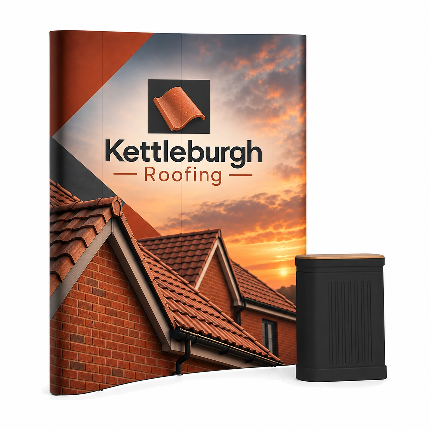 Pop Up Stand 2x3 Curved - Double-Sided, shown with example artwork