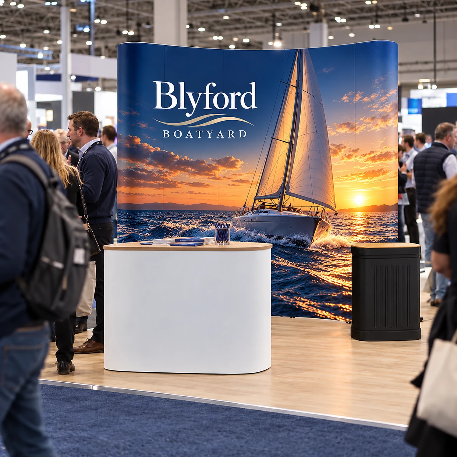 Pop Up Stand 3x3 Curved - Double-Sided, shown with example artwork